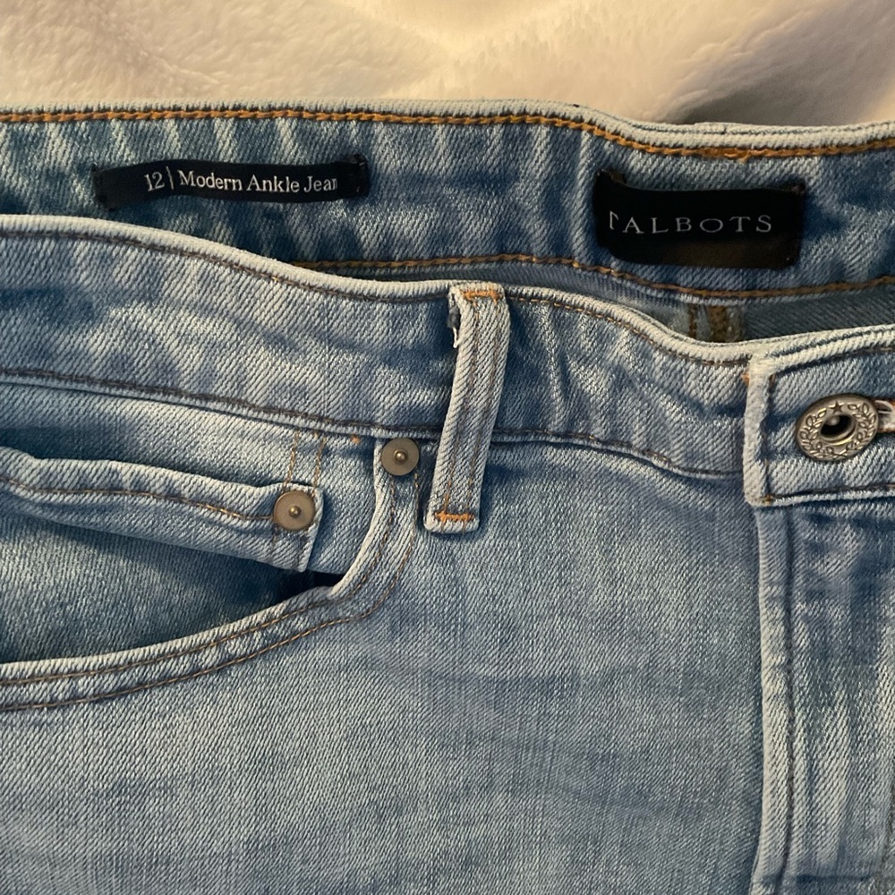 Talbots Modern Ankle Jean Pink White Side Detail Sz 12 - Picture 4 of 6